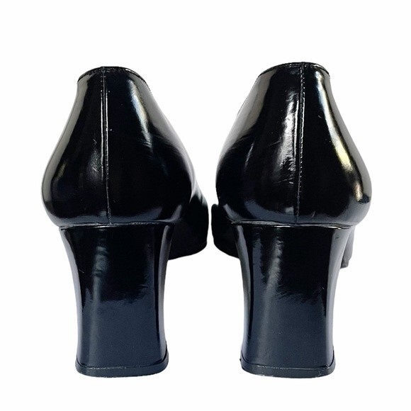 Stuart Weitzman Black Polished Leather Square Toe Block Heel Women’s Size 8W - Picture 10 of 14
